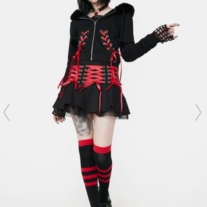 Xl Bloodline lace up skirt dollskill black red lace up corset &free makeup bag